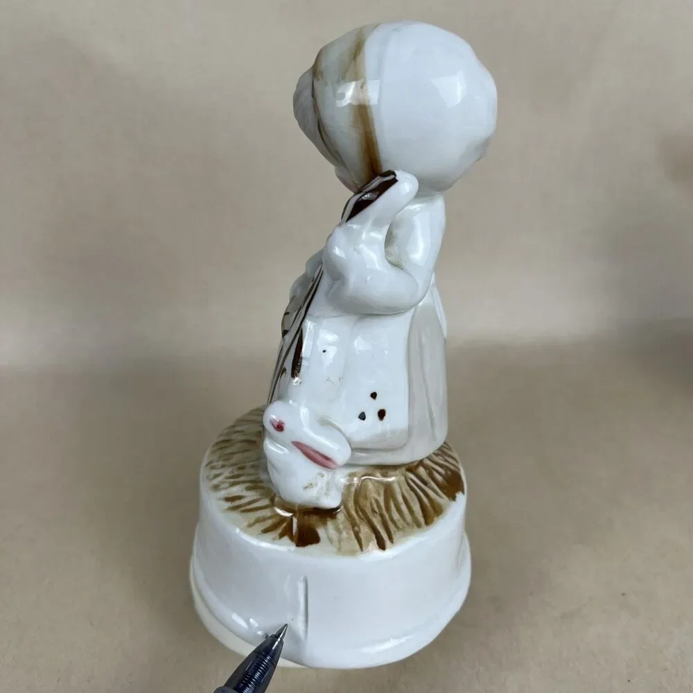 VTG Rotating Musical Box Girl Playing Cello Porcelain 6.5” Works‎